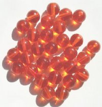 25 10mm Transparent Orange Round Glass Beads